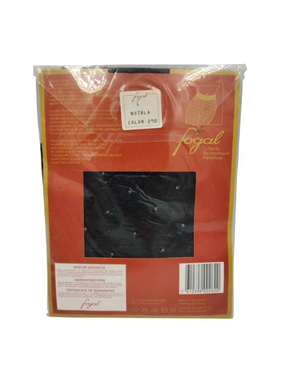 Fogal Black Pantyhose San Diego 262 Vintage Size Large White Dots Swiss